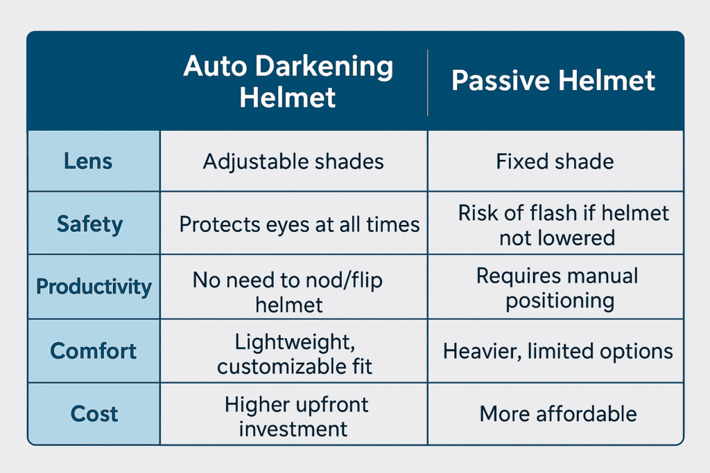 auto darkening helmet vs passive helmet